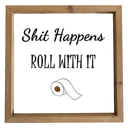 SEIFUD Lustiges Roll With It Schild 30.5x30.5 cm, Badezimmer-Schild, Familien-Schild, Heimdekoration, Wand, Shit Happens, Badezimmer-Dekor, lustige Wandkunst (CA7US-046) von SEIFUD