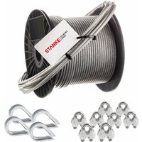 Rankhilfe pvc Edelstahldrahtseil ummantelt 100m V4A Edelstahlseil 3,5mm 7x7, 4x Kausche V4A, 8x Bügelformklemme V4A - set 2 - Seilwerk Stanke von SEILWERK STANKE