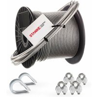 Seilwerk Stanke - Rankhilfe pvc Drahtseil ummantelt verzinkt 200m Stahlseil 4mm 6x7, 2x Kausche, 4x Bügelformklemme - set 1 Seilwerk Stanke - Rankhilfe pvc Drahtseil ummantelt verzinkt 200m Stahlseil 4mm 6x7, 2x Kausche, 4x Bügelformklemme - set 1 von SEILWERK STANKE