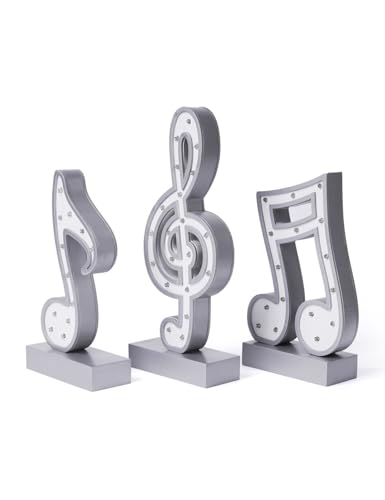 SEINHIJO 3pcs Dekor Skulptur Musik Note Figuren Klavier Statue Modern Arts Geschenk Wohnzimmer Ornament Holz LED Licht Nachtlicht Silber 29cm von SEINHIJO