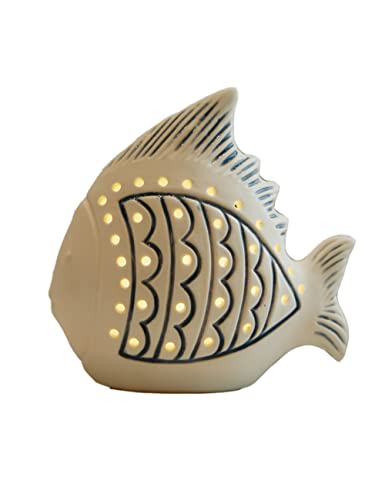 SEINHIJO Fische Skulptur Geschenk Modern Dekor Arts Ozean Statue Figuren Wohnzimmer Kunst Keramik Ornament LED Licht 14cm von SEINHIJO