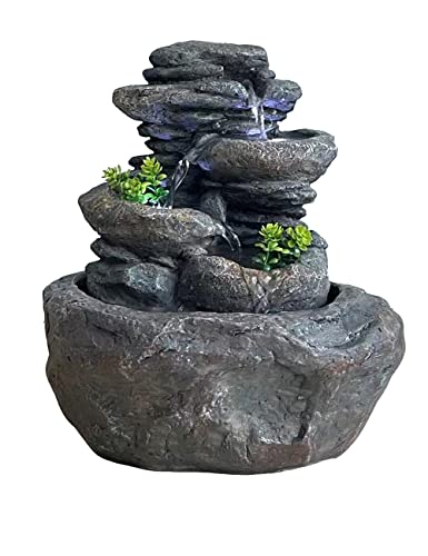 SEINHIJO Zimmerbrunnen Feng Shui Burnnen Garten Wasserfall Dekor Geschenk Modern Skulptur Arts Wohnzimmer Statue Polyresin Figuren LED Licht 27cm von SEINHIJO