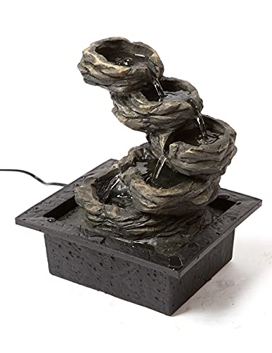 SEINHIJO Zimmerbrunnen Feng Shui Burnnen Garten Wasserfall Dekor Geschenk Modern Skulptur Arts Wohnzimmer Statue Polyresin Figuren LED Licht 25cm von SEINHIJO