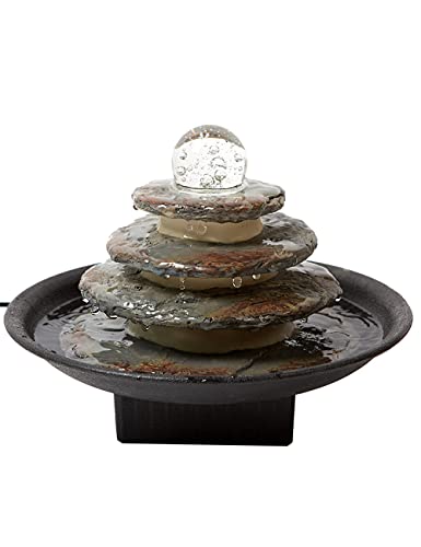 SEINHIJO Zimmerbrunnen Feng Shui Burnnen Garten Wasserfall Dekor Geschenk Modern Skulptur Arts Wohnzimmer Statue Polyresin Figuren LED Licht 27cm von SEINHIJO