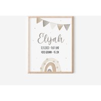 Geburtsposter Personalisiert Mit Geburtsdaten - Boho Regenbogen Wandbild, Babyzimmer Deko, Geschenk Zur Geburt, Taufe, Download von SEIUNIQUE