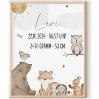 Geburtsposter Personalisiert Mit Geburtsdaten Wandbild Waldtiere Babyzimmer Geschenk Zur Geburt Taufe Junge Und Mädchen Boho Deko von SEIUNIQUE