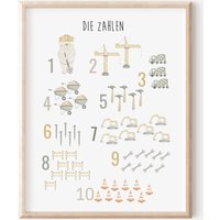 Kinderbild "Die Zahlen" | Zahlen 1-10 Zahlenposter Kinderzimmer in A4 A3 Baustelle Lernposter Für Kinder Wandbild Deko Geschenk von SEIUNIQUE