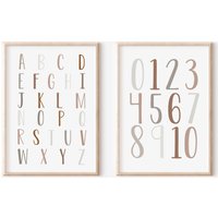 Lernposter 2Er Set Kinderzimmer Alphabet Und Zahlen Poster Geschenk Einschulung Schulkind Abc Lernbilder Deko Boho von SEIUNIQUE