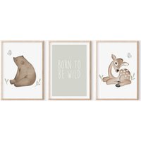Poster Kinderzimmer 3Er Set "Born To Be Wild" Bär Und Rehkids Wandbilder Babyzimmer Wandgestaltung Kunstdrucke Dekoidee Süße Geschenkidee von SEIUNIQUE