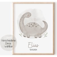 Poster Kinderzimmer Personalisierbar Mit Namen Und Geburtsdatum A4 A3 Wandbild Dino Wanddeko Geschenk Geburt Taufe Für Jungen Mädchen von SEIUNIQUE