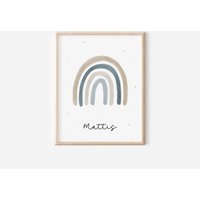 Poster Regenbogen Personalisiert Mit Namen A4 A3 Kinderzimmer Kinderposter Junge Mädchen Geschenk Taufe Geburt Kunstdruck Babyzimmer Boho von SEIUNIQUE