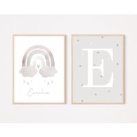 Wandbilder Kinderzimmer 2Er Set Mädchen Personalisiert Mit Namen Babyzimmer Poster Wanddeko Boho Geschenkidee Geburt Taufe Kunstdruck von SEIUNIQUE