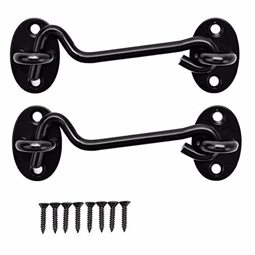 (8") 2 Stück Türhaken und Ösenverriegelung Schwarz 3inch-12inch, Heavy Duty Edelstahl Torverriegelung, Kabinenhaken Torhakenschloss für Fenster Gartentür Garage von SEIWEI