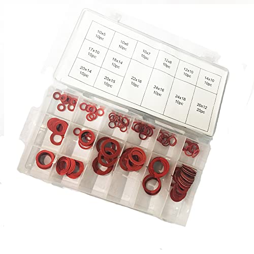 150 Stück flache Faser-Unterlegscheibe, 14 Größen, Faser-Unterlegscheibe, rotes Stahl-Papier-Isolierscheiben, sortiertes Set, Dichtungsscheiben-Sortiment mit Box von SEIWEI