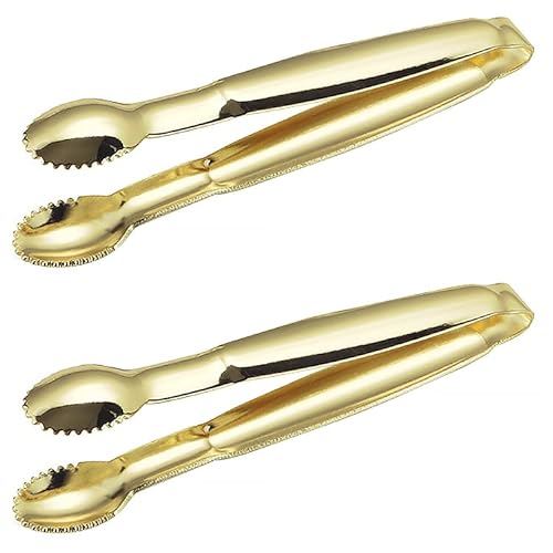 2 x Mini-Servierzange, 102 mm, rutschfeste Mini-Zuckerzange, Eiswürfelzange, kleine Zitronenzange, Zuckerwürfelzange für Kaffee, Tee, Zucker, Eiswürfel, Küche, Servieren (Gold) von SEIWEI