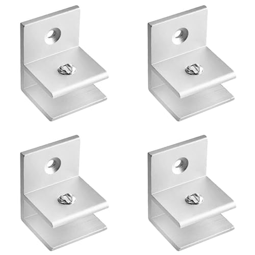 4er Pack Glasklemmen, F Form Glas Regal Halterung, Glashalter Glasregal für 10-12mm dickes Glas, Holz [Silber] von SEIWEI