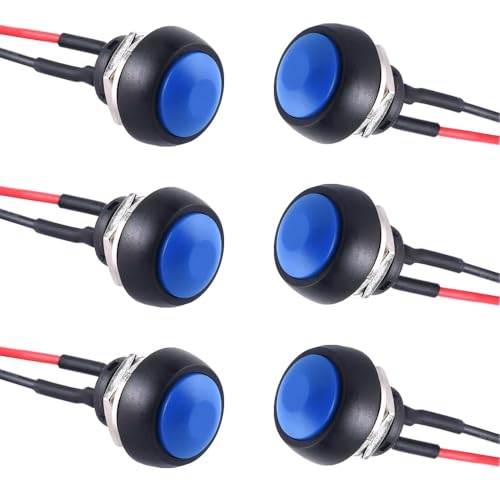6 Stück Runder Moment-Druckschalter mit Vorverdrahtung 3 A/125 V Geeignet für Tischlampen, Haushaltsgeräte, Transportfahrzeuge (Schwarz Rot Blau Gelb Weiß Grün) von SEIWEI