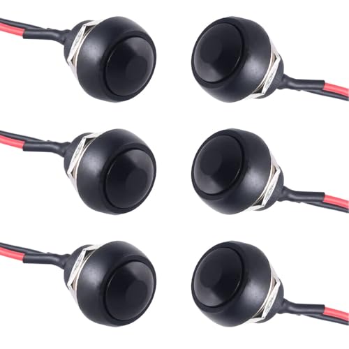 6 Stück Runder Moment-Druckschalter mit Vorverdrahtung 3 A/125 V Geeignet für Tischlampen, Haushaltsgeräte, Transportfahrzeuge (Schwarz Rot Blau Gelb Weiß Grün) von SEIWEI