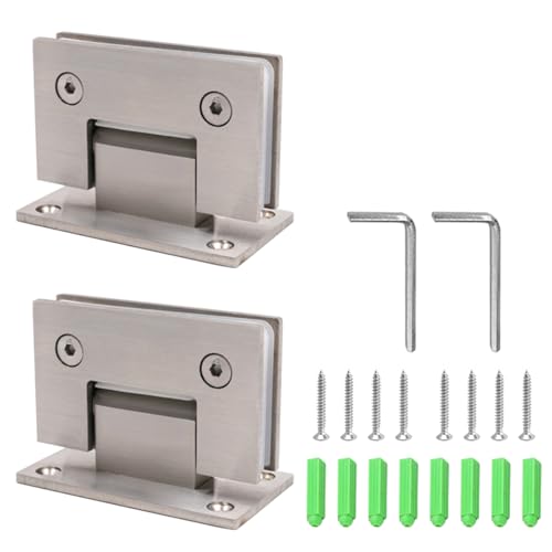 90 Grad Türscharniere für 8-12mm Duschtür, Nickel Glastür Scharniere mit Schrauben, Wand zu Glas (2er Pack) von SEIWEI