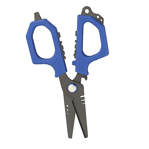 Blaue Angelschnurschere mit Sicherheitsabdeckung und Angelhakenentferner im Lanyard-Design, multifunktionale Schere zum Angeln im Freien von SEIWEI