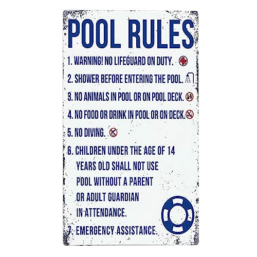 Blechschild "Pool Rules Swim", Pool-Wissen, Metall-Blechschild, Pool-Regeln, Planung, Schwimmbadregeln, Schild für Sicherheit im Freien, Bauernhof, Warndekoration (02, 2 Stück) von SEIWEI