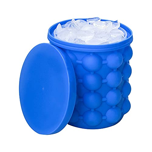 Ice Cube Maker, Silikon Eiseimer mit Deckel Platzsparende Eiswürfelbereiter Blau Eiswürfel GefäßKühler für Whiskey, Cocktail und Jedes Getränk BBQ von SEIWEI