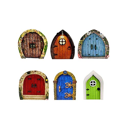 SEIWEI 6 Stück Miniatur Feentür Wichteltür, Feengarten Kunstskulptur Dekoration aus Holz Feengarten Zubehör für Kinder von SEIWEI