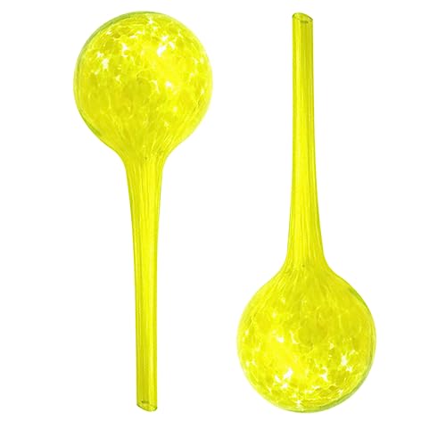 SEIWEI Bewässerungskugeln Wasserspender Aus Glas, Pflanzen Bewssserung Tropfer, Buntes Automatisches Pflanzenbewässerung für Zimmer und Außenpflanzen (2er Pack, Gelb) von SEIWEI