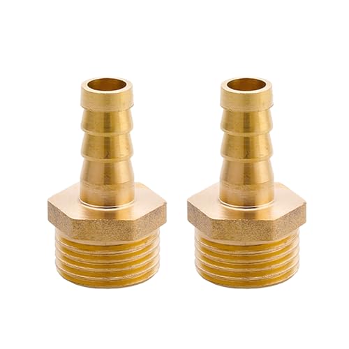 SEIWEI G 1/2" Außengewinde x 10mm Schlauchanschluss, Messing Widerhaken Schlauch Rohrverbindung Adapter Stecknippel, Gartenschläuche Zubehör (2er Pack) von SEIWEI