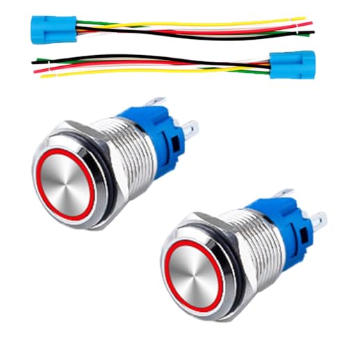 Verriegelnder Druckschalter, Druckknopfschalter LED Schalter vorverkabelt, 12V (2er Pack, Rot) von SEIWEI