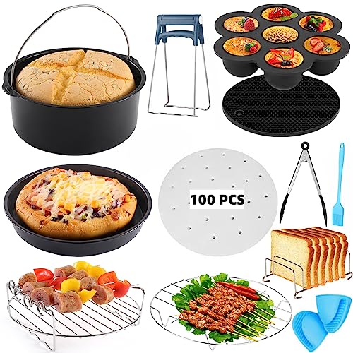 8 Zoll Heißluftfritteuse Zubehör Set 12 STK Airfryer Fritteuse Zubehörset, Airfryer Groß Fritteuse Backform für die Meisten Backzubehör Geeignet, BPA-frei, Spülmaschinenfest, Antihaf von SEIYOGDS