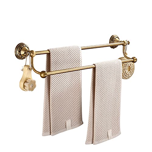 SEJAS Antik Handtuchhalter ohne Bohren Bad Retro Handtuchstange Messing Gebürstet Selbstklebend Vintage Badetuchhalter Doppelt Wandmontage für Badezimmer Küche von SEJAS