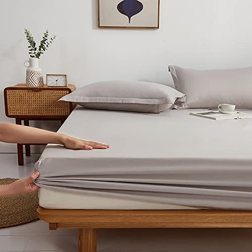 SEJAS Fitted Sheet,100% Cotton, spannbettlaken,Elastic,bettlaken,for Bed (Silver Gray,135 x 200 cm) von SEJAS