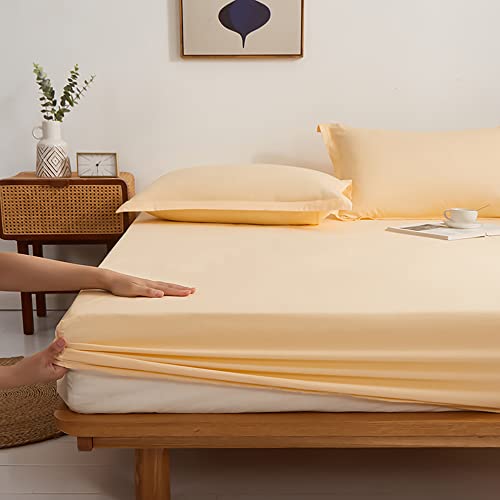 SEJAS Fitted Sheet,100% Cotton, spannbettlaken,Elastic,bettlaken,for Bed (Yellow,135 x 200 cm) von SEJAS
