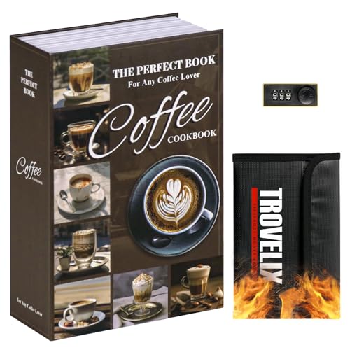 SEKAM Book Safe with Combination Lock, Hidden Safe (24 x 15 x 5.5 cm) with Fireproof Bag, Secret Diversion Safe, Hollow Book Box Hidden Storage, Money Safe Box for Cash (COFFEE) von SEKAM