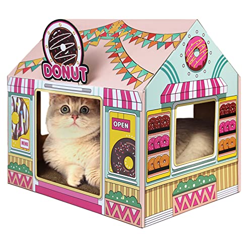 SEKAM Katzenhaus aus Karton mit Kratzer/Katzenminze, (41.5x30.5x38.1 cm) Kitty Donut Shop für Innen- und Außenbereich, Katzenspielhaus und Heimdekoration, Versteck für Hasen, kleine Tiere von SEKAM