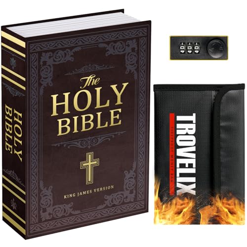 Sekam Buchtresor mit Zahlenschloss, Versteckter Safe (24 x 15 x 5,5 cm) mit Feuerfester Tasche, Buchbox Versteckte Aufbewahrung,Geldverstecke für Zuhause,Geldkassette Buchsafe für Bargeld (Bibel M) von SEKAM