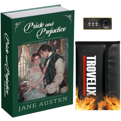 Sekam Buchtresor mit Zahlenschloss,Versteckter Safe (24 x 15 x 5,5cm) mit Feuerfester Tasche,Buchsafe Versteckte Aufbewahrung,Geldverstecke für Zuhause,Geldkassette Buchbox (Stolz und Vorurteil) von SEKAM