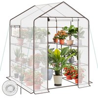 Gewächshaus Stabil Foliengewächshaus Windfest Treibhaus Folie Begehbar mit 10 Regalebenen für Pflanzen, Frühbeet 143 x 143 x 195 cm, Weiß - Sekey von SEKEY