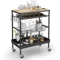 Sekey Barwagen Servierwagen mit Rollen und Arbeitsplatte, Küchenwagen mit Flaschenhalter, 36 x 59 x 75 cm von SEKEY