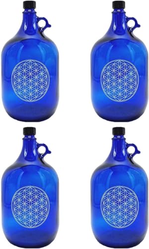 SELECTION ·1948 · ALBERTS · PREMIUM ALBERT PFÄFFLE Glasballon blau 5 Liter, Henkelflasche aus Blauglas mit Veredelung Blume des Lebens (VPE 4 Stück) von SELECTION ·1948 · ALBERTS · PREMIUM ALBERT PFÄFFLE