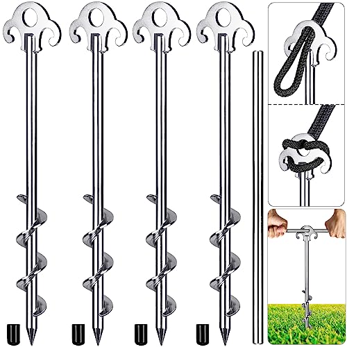SELEWARE 4 Stück Erdanker Bodenanker Trampolin Outdoor - Sturmanker Zeltheringe Edelstahl Stark Zelt Heringe für Schaukel Wandern Trampoline Zelt Schuppen Camping von SELEWARE