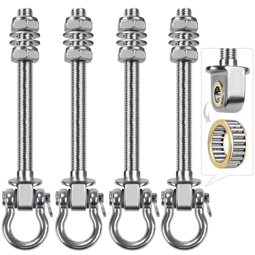 SELEWARE 4er Deckenhaken Holzbalken Schaukelhaken Schaukel - 304 Edelstahl Schwerlast Drehbare Deckenhalterung mit Lagern für Trapeze Yoga Gym – Indoor/Outdoor Schwerlasthaken von SELEWARE