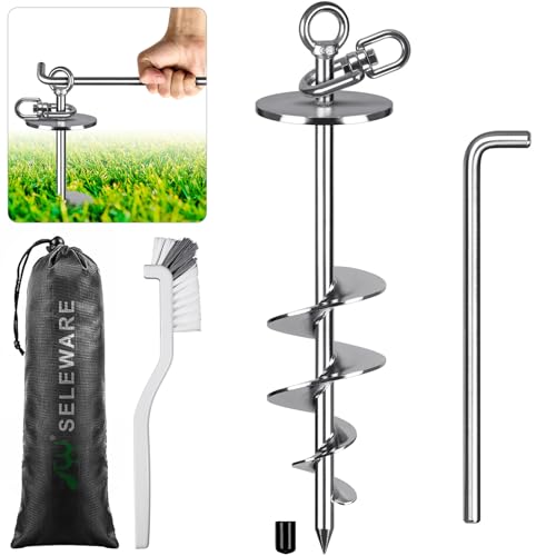 SELEWARE Bodenanker Hund Erdanker Hundeleine - 43CM Erdschrauben für Hunde Bis zu 100KG Kein Verheddern Hof Strand Rasen Outdoor bis große Anlegepflock für Hof und Camping Hundeläufer Beach von SELEWARE