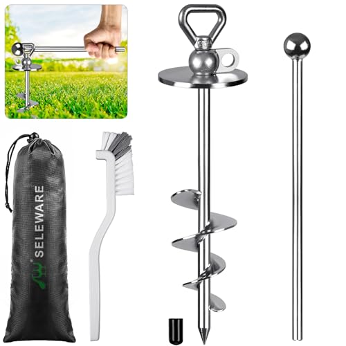 SELEWARE Bodenanker Hund Erdanker Hundeleine - 43CM Erdschrauben für Hunde Bis zu 100KG Kein Verheddern Hof Strand Rasen Outdoor bis große Anlegepflock für Hof und Camping Hundeläufer Beach von SELEWARE