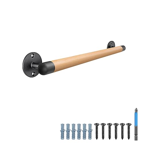 SELEWARE Handläufe Treppe Holzhandlauf - Schwarz Handlauf 61cm Holz Treppenhandlauf Rund Treppengeländer Barrierefreier Treppenhaus-Haltegriff für ältere Menschen Rutschfester Handläufer von SELEWARE