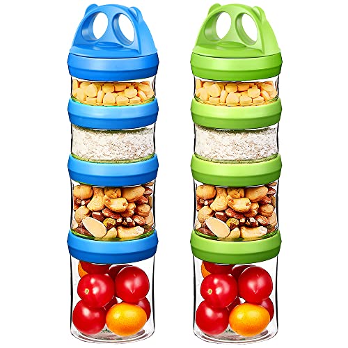 SELEWARE Portable stackable food storage containers for snacks, formula, powders and drinks, twist-lock system, airtight, leak-proof, BPA and phthalate free, Blue and Green von SELEWARE