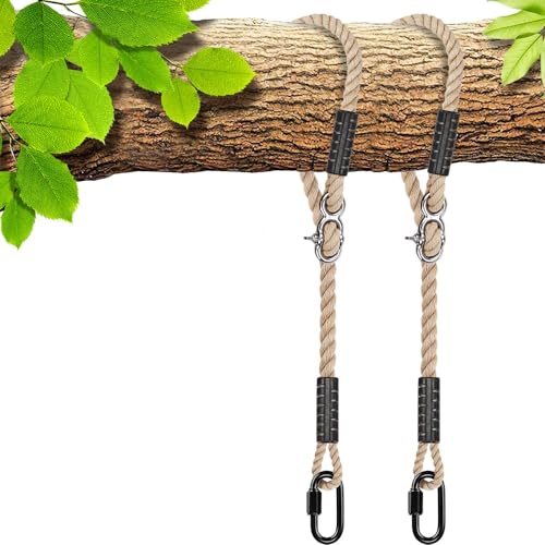SELEWARE Schaukel Befestigung Seil Hängematte - Verstellbares Seil Baumschaukel mit Karabiner Hängesessel Aufhängung Hält 453KG Schaukelaufhängung Baum für Spielplatz Schaukeln Hängematten Yoga 100CM von SELEWARE