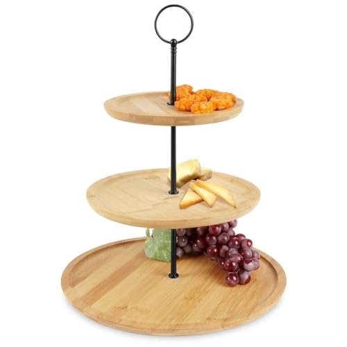 SELF IMPORT AGENCIES 3-stöckiger Bambus-Lebensmittelständer, mittlere Größe, für den Innenbereich, elegantes Holz- und Metalldisplay von Self Import Agencies