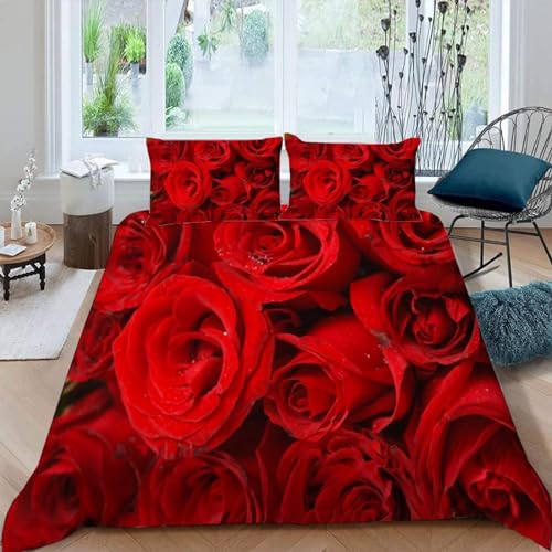 SELIDO Rose Bettwäsche 135x200 Kuschelig Weiche Microfaser 3D Druck Blumen Bettwäsche-Sets Romantisches Paar Bettbezug + 2 Kissenbezug 80x80 mit Reißverschluss von SELIDO